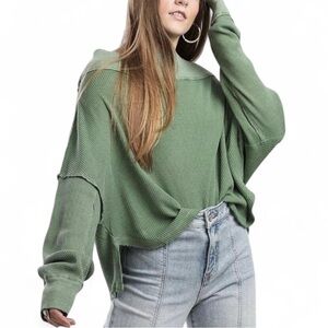 We the free Relaxed Olive Green Women's waffle knit long sleeve shirt